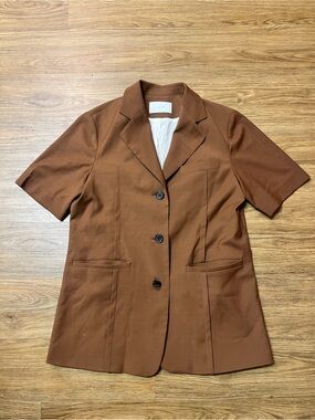 LVIR Brown Wool Short Sleeve Single-Breasted Tailored Blazer Jacket Minimalist